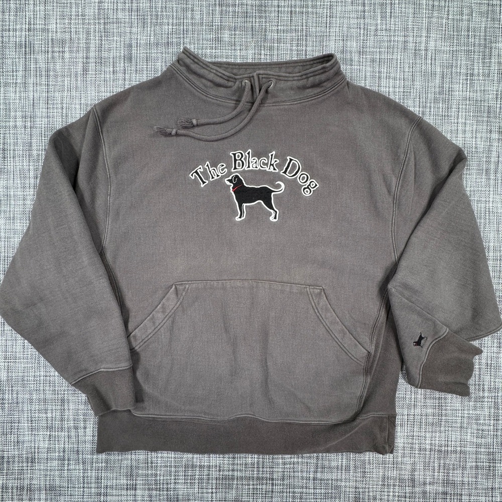 The Black Dog Mens Pullover Sweatshirt Funnel Neck Logo Gray Cotton Blend Large